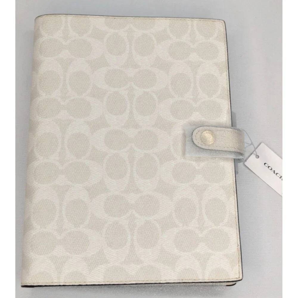Coach Notebook - CZ198 White Chalk Signature Canvas/Smooth leather - NWT